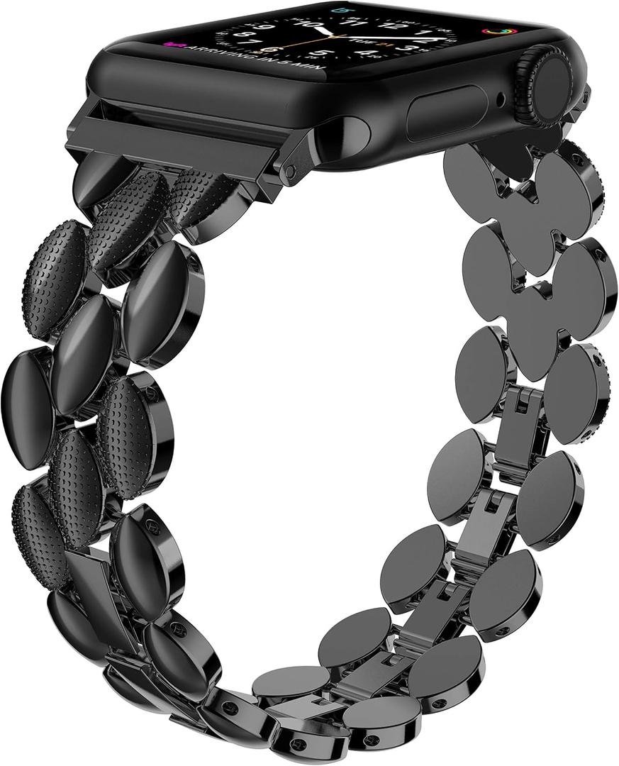 Moolia Elegant Metal Strap Compatible with Apple Watch Band 38mm 40mm 41mm 42mm Metal Fashion Women Replacement Strap Bracelet for iWatch Series 11/10/9/8/7/6/5/4/3/2/1 Black