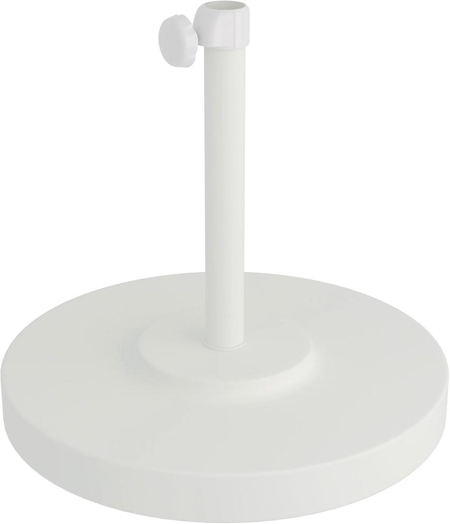 California Umbrella 50 lbs. Round Concrete Weighted Powdercoated Steel Umbrella Base, White Frame