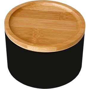 Wlz Small Jewelry Organizer Box Round Modern Jewelry Storage Box for Women Earrings Rings Holder Girls Necklaces Bracelets Container Boxes with Wood Lid (Black)