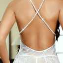 Hilinker Women's Sheer Lace Lingerie Dress Sexy Long See Through Mesh Chemise Nightgown with Thong White X-Small (White, XS)
