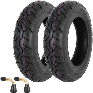 3.50-10 Scooter Tire, 3.50-10 Tubeless Tire for Scooters and Mopeds with 10 Inches Rims; 8PR 56 J; Angled Valve Stem - 2 Pack, Road Tread