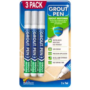 Grout Pen Light Grey Tile Paint Marker: Waterproof Grout Paint, Tile Grout Colorant and Sealer Pen - Light Grey, Narrow 5mm Tip (7mL) - 3 Pack