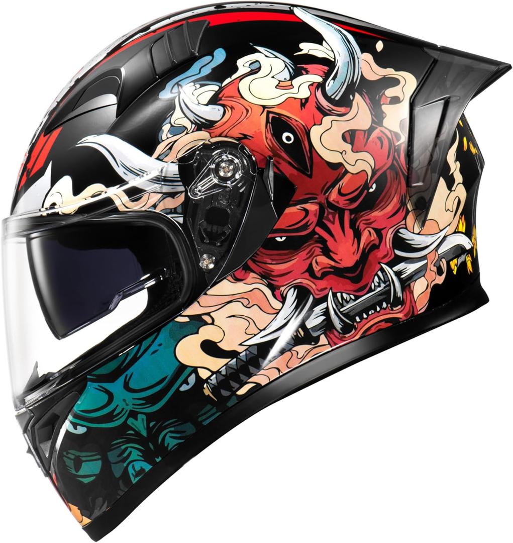 KYPARA Full Face Motorcycle Helmet with Internal Tinted Visor & DOT Approved for Moped ATV Cruiser Scooter (Samurai Spirit, Medium)