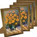 KTKDE 5x7 Picture Frame Set of 4, Ornate Vintage Gold Photo Frames with Real Glass 5 x 7 Antique Photo Frame for Wall Decor or Tabletop Display Retro Home Decor best gift