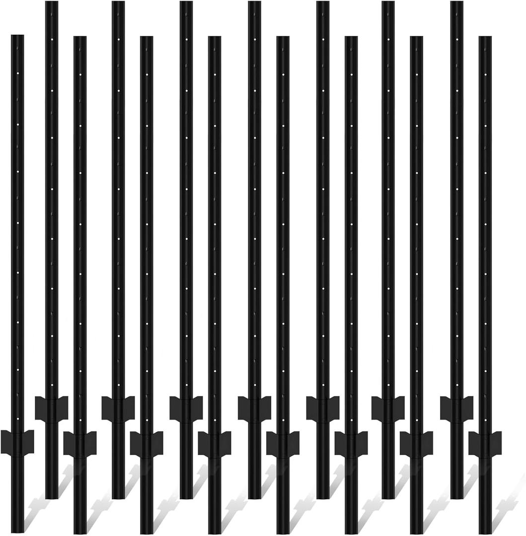 Metal Fence Post 5feet, Heavy Duty Garden Fence Post for Holding Wire Fence, Sign U Post Pack of 15 Sturdy Outdoor No Dig Fence Post for Garden Yard  Black