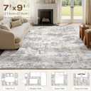 7x9 Area Rugs for Living Room: Washable Large Neutral Abstract Rug Soft Non Slip Stain Resistant Low Pile Indoor Carpet for Bedroom Dining Room Nursery Office Playroom - Grey White Brown