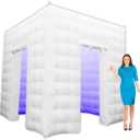 Inflatable Photo Booth Enclosure2 Doors White 8.2x8.2x8.2ft,Inflatable Photo Booth Built-in LED Light Strip and Blower for Party Wedding Event