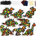32Sets Dinosaur Suncatchers Crafts Kit DIY Dino Window Stained Glass Effect Paper Dinosaur Animal Home School Classroom Decoration Art Craft Creative Activity Project Kid Gift Favor