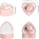 2 x LETURE Creative Heart Shaped Ring Gift Box with Flower, Velvet Earrings Jewelry Case, Jewellry Display Box for Wedding, Engagement, Proposal, Birthday and Anniversary (Pink)