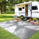 sarben Outdoor Rug 8x10 Waterproof for Patio Clearance, Reversible Indoor Outdoor Plastic Straw Camping Rug Carpet, RV Mat, Large Area Rug for Deck, Backyard, Balcony, Porch, Beach, Grey & White