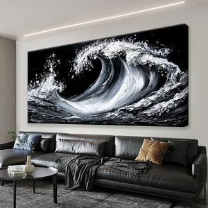 Suconvng White Sea Wave Abstract Wall Art For Living Room Artwork Canvas Art Wall Decor Painting Abstract Wall Decor Print Picture For Bedroom Office Hotel Decoration 24 X 48 Inch