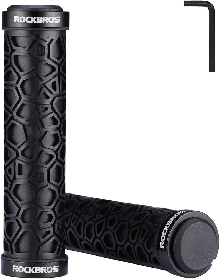 ROCKBROS Bike Handlebar Grips Double Lock-on Bike Grips Non-Slip Bicycle Handlebar Grips for MTB, BMX, Scooters, Folding Bikes 22.2mm (A5 - Black)