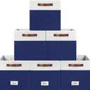 FinishingBo 6-Pack Storage Cubes with Handles & Label Holders Basket, Closet Cube Home Organizer Bins(White/Blue, 13 x 13 x 13 inch)