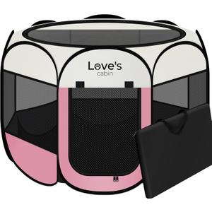 Love's cabin Pet Puppy Dog Playpen, Small Dog Tent Crates Cage Indoor/Outdoor, Portable Playpen for Cat, Foldable Pop Up Dog Kennel Playpen with Carring Case, Removable Zipper Top, Light Pink