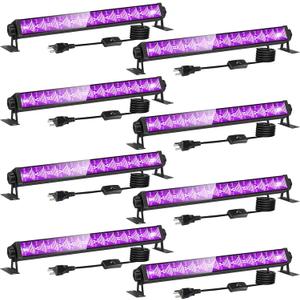 8 Pack 40W LED Black Light Bar, Black Lights Light Up 4000ft with Switch+Plug+6ft Cord, for Glow Party Supply, Halloween, Bedroom, Body Paint, Fluorescent Party