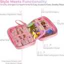 3 x Travel Jewelry Organizer Case with Zipper and Mirrored Charm, Small Portable Jewelry Storage Bag for Rings, Necklaces, Earrings, Travel Pouch, Gift for Teen, Holographic Pink