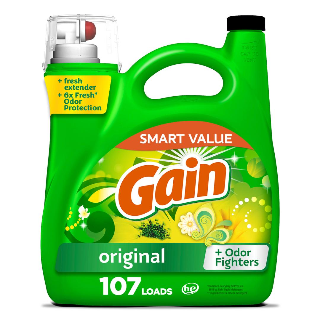 Gain Liquid Laundry Detergent, Freshness, Odor Defense, High Efficiency Washing Machine Liquid Laundry Soap, Original Scent, 154 fl oz, 107 Loads