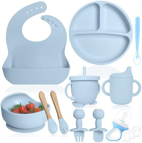 Bluet B- 11-Piece Silicone Baby Feeding Set - Baby Led Weaning Supplies - Blue