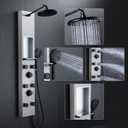 POPFLY Shower Panels System with 8-inch Rainfall Shower and Shelf, Shower Tower with Adjustable Head, 6 Body Jets and 5-Setting Handheld Shower, Brushed Nickel, Stainless Steel