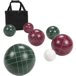 Bocce Ball Set Regulation Size - Lawn Game for Backyard or Beach - Includes Red and Green Bocce Balls, Pallino, and Carrying Case by Trademark Games