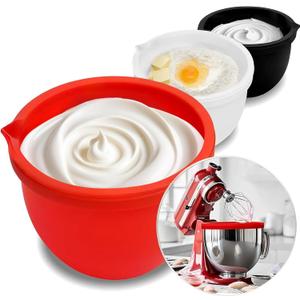 Silicone Liners for KitchenAid 5 Qt Tilt-Head Stand Mixer(Only), Odourless,Thicker, Cold/Heat-Resistant & Non-Stick, Easy Clean, Fits 5 Quart Mixing Bowl, Set of 3 with Lids (Red+White+Black)