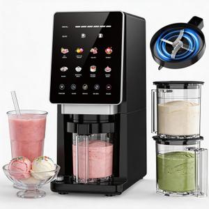 H-Duka 10-in-1 Ice Cream Maker Machine, 800W Frozen Treat Maker for Silky Gelato, Sorbet&Slushies, One-Touch Mix-In & Re-Spin for Creamy Texture, Keto & Vegan, Includes 3 Pints & Recipe Guide, Black
