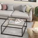 Black Glass Coffee Table for Living Room,Square Coffee Tables for Small Spaces,Simple Tea Cocktail Modern Center Tables, Living Room Tables,Easy Assembly,26 * 26inBlack & Clear Glass
