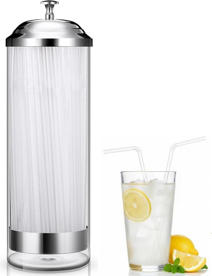 Patelai Straw Holder Dispenser and 100 Pcs Straws Plastic Drinking Straw Organizer Container with Lid for Counter Party Transparent Straws Dispenser(Classic,Transparent)