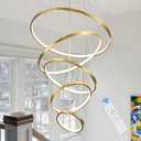Modern LED Chandelier High Ceiling 5 Ring Gold Chandeliers Foyer Dimmable Ceiling Pendant Light Fixture Contemporary Flush Mount Chandelier for Staircase Living Room, 3000K-6500K