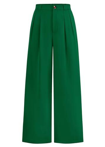 KIRUNDO Wide Leg Dress Pants for Women High Waisted Office Work Trousers Business Casual Slacks Button Flowy Palazzo Pant(Green, Large)