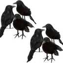 ZODIFEVI Bonarty 6X Real Touch Black Feathered Crows Flying Birds Halloween Decorations Raven Prop Outdoor Crows Halloween Decor Raven Statue Fake