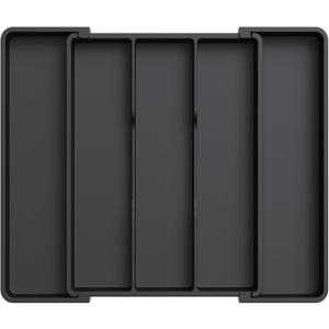 Lifewit Utensil Organizer for Kitchen Drawers, Expandable Cooking Utensil Tray, Adjustable Cutlery Silverware Flatware Holder, Plastic Spatula Tools Storage Divider, 11-18 x 14", Black