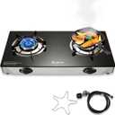 Propane Stove 2 Burner Gas Stove, 28800 BTU High-Efficiency Auto Ignition Tempered Glass LPG Cooktop with CSA Regulator and Hose – for Outdoor Camping, RV, and Emergency Cooking