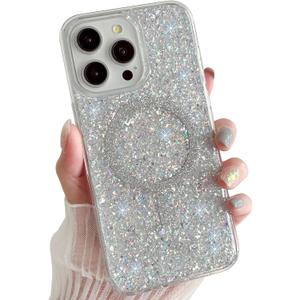 Sparkly for iPhone 15 Pro Max Case Glitter Compatible with MagSafe, Shockproof Bling Phone Cover for Girls Speck iPhone 15 Pro Max Case Magnetic 6.7" (Twinkle Stardust)