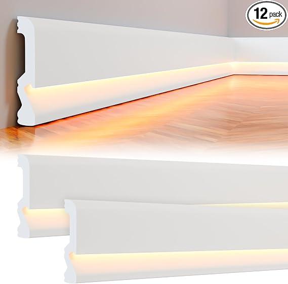 Briwooody Baseboard Molding with LED Duct, 2.6FT White,12 Pcs,Classic