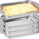4Pcs 9x13 Stainless Steel Cake Pan Baking Pan Rectangle Cake Pans Rectangular Bakeware Baking Tray for Cakes Breads Fish Vegetables Dishwasher Safe