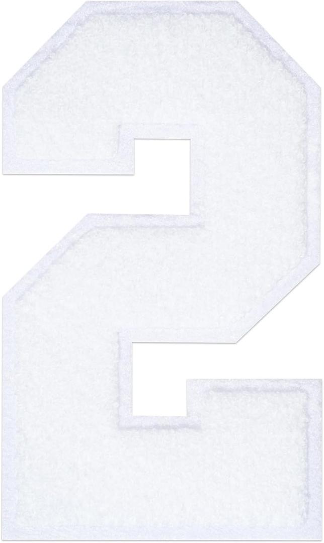 8" Chenille Number Patches Large Iron on Patches White Number Clothing Applique Patches (2)