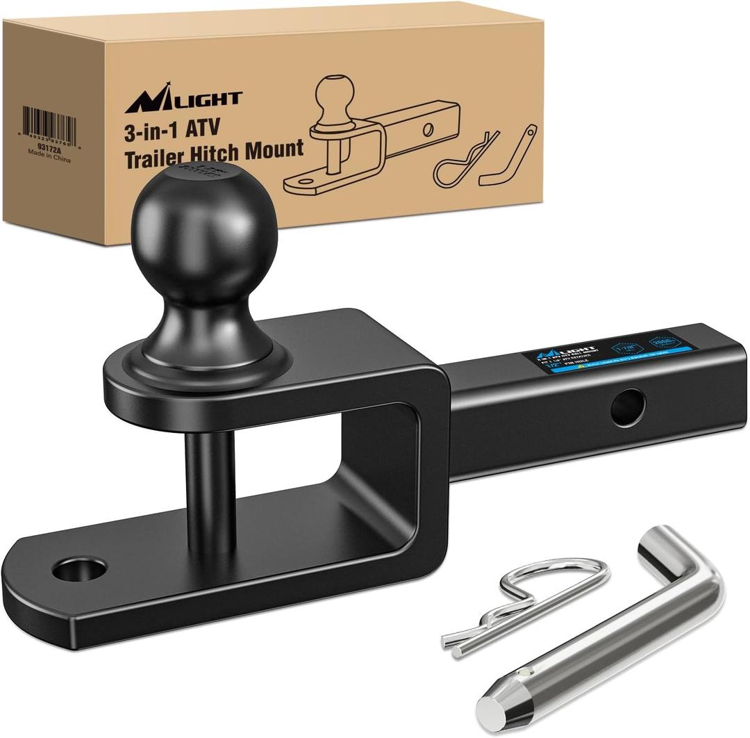 Nilight 3 in 1 ATV UTV Multi Hitch Mount with 1-7/8 inch Ball Hitch Rated 2000 LBS Fits 1-1/4 Inch Receiver Winch Strap Loop Rated 5000 LBS