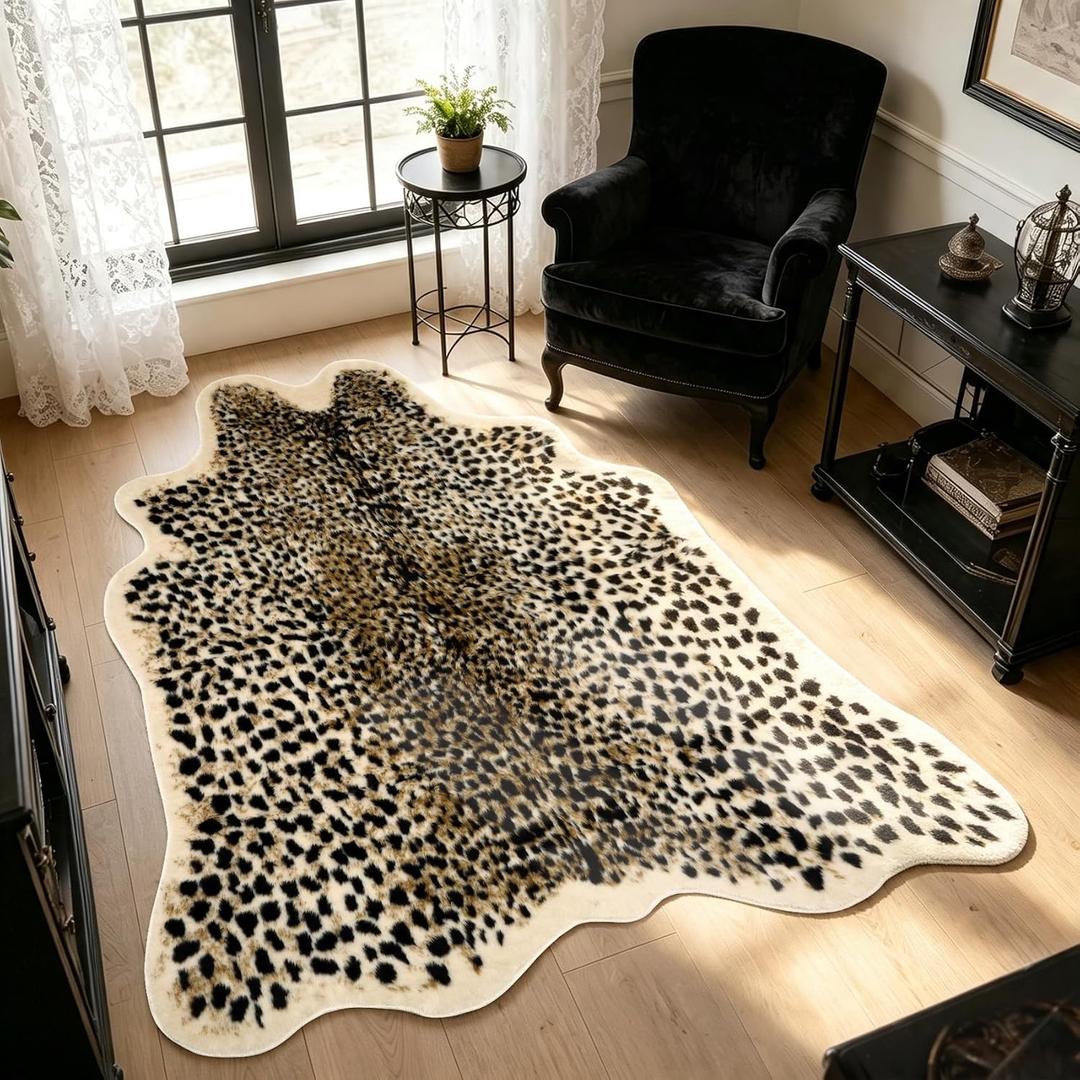 5.2ft x 7ft Leopard Rug Fluffy Animal Print Leopard Rug Cheetah Print Cheetah Print Carpet Faux Fur Hide Cowhide Skin Mat Area Carpet for Nursery Home Office Living Room Bedroom