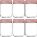 NETANY 6-pack 16oz Glass jars with Airtight Lids, Overnight Oats Containers with Lids, Wide mouth Mason Salad jars, Glass Food Storage Containers for Snacks Yogurt Spice Sugar-Pink