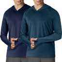2 Pack Men's Hooded T-Shirts, UPF 50+ Sun Protection, Long Sleeve, Rash Guard, Fishing, Outdoor, Running, Sun, UV, Quick Dry, 4 XL