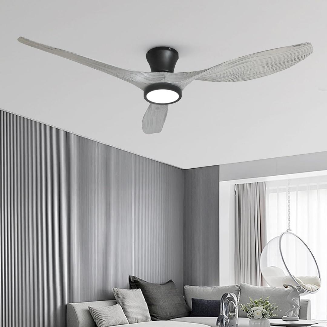 TALOYA 52 Inch Ceiling Fans with Lights Led Remote Control Flush Mount Low Profile for Bedroom Farmhouse Patio Outdoor Living Room Kitchen Dining Room, DC Motor, Reversible, White Oak