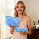 3 Piece Blue Quilted Floral Makeup Bag Set Small Cosmetic Bag For Women Cute Cotton Makeup Pouch For Purse