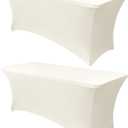 Obstal 6ft Stretch Spandex Table Cover for Standard Folding Tables - 2 Pack Universal Rectangular Fitted Tablecloth Protector for Wedding, Banquet and Party, 72L x 30W x 30H Inches, Cream, 2pc