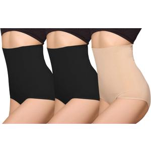iloveSIA High Waist Postpartum Shapewear with Built-in Panty |Seamless Tummy Control Girdle | 3-Pack (Medium, Nude/Black/Black)
