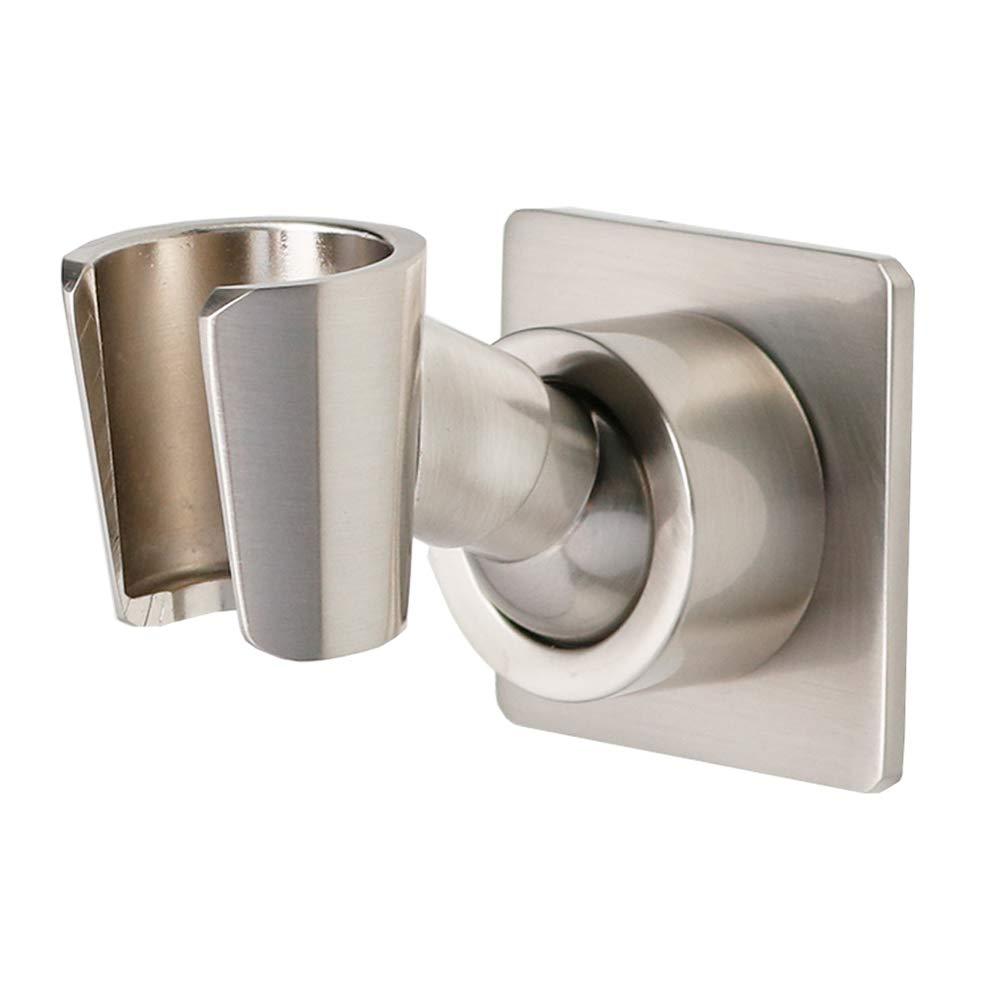 All Metal Handheld Shower Head Holder - Adhesive Wall Mount Bracket - Brass Spray Wand Holder - Brushed Nickel - Drill Free Glue Installation