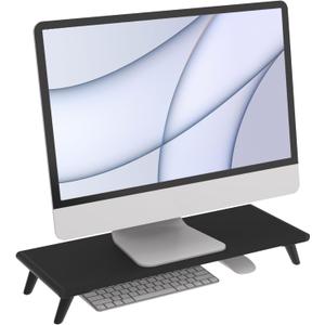 loukin Monitor Stand Riser for Desk, 22.4" x 8.3" Larger Computer Stand for Laptop, PC, Printer, Sturdy Desktop Computer Shelf with Non-Skid Rubber, Home Office (Black)