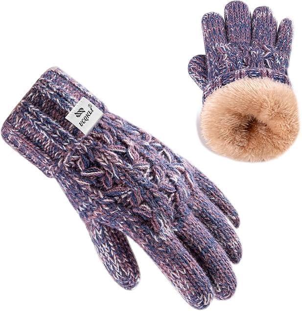 Kids Toddler Winter Warm Fleece Lined Gloves for Girls Boys, Thick Thermal Cute Knit Gloves for Cold Weather