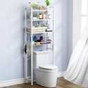Kalrin Over-The-Toilet Storage Rack, 4-Tier Bathroom Organizer Shelf Over Toilet with Adjustable Shelf and Basket, Freestanding Space Saver Bathroom Shelves Above Toilet for Room (Pure White)