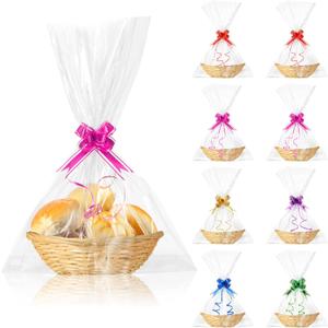 Yulejo 8 Pcs Empty Basket for Gifts Oval Woven Bread Basket 9 x 7 x 3 Inches 12 Colorful Bows 12 Gift Bags for Food Fruit Vegetable Kitchen Restaurant Bridal Shower Wedding Birthday Party picnics